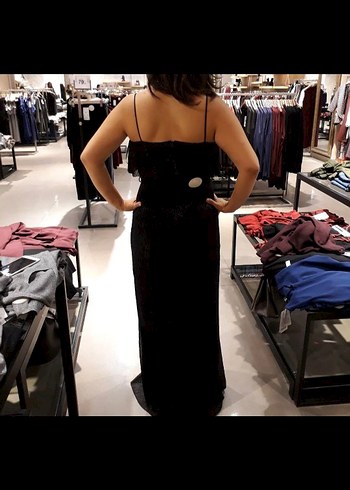 Siyah Drapeli Uzun Kadın Abiye Elbise - Görsel 4