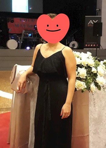 Siyah Drapeli Uzun Kadın Abiye Elbise - Görsel 3