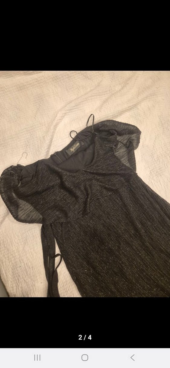 Siyah Drapeli Uzun Kadın Abiye Elbise - Görsel 2