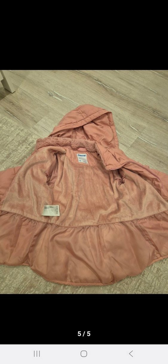 Kız Çocuk Kapüşonlu Pembe Kaban - Görsel 4