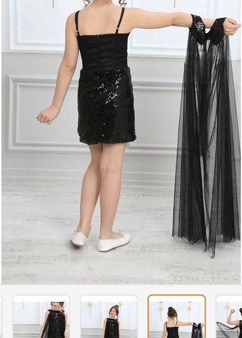 Drapeli Siyah Uzun Kollsuz ek pelerinli çocuk abiye  Elbise - Görsel 4