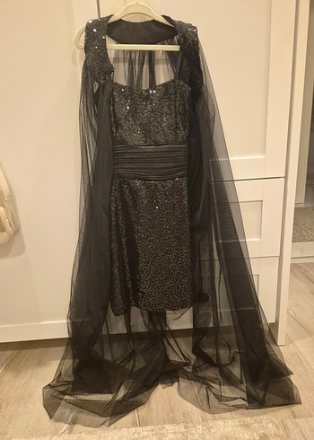 Drapeli Siyah Uzun Kollsuz ek pelerinli çocuk abiye  Elbise - Görsel 7