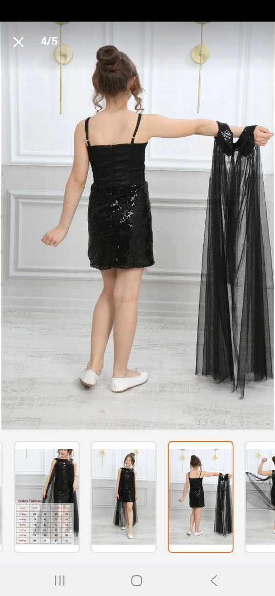 Drapeli Siyah Uzun Kollsuz ek pelerinli çocuk abiye  Elbise - Görsel 4