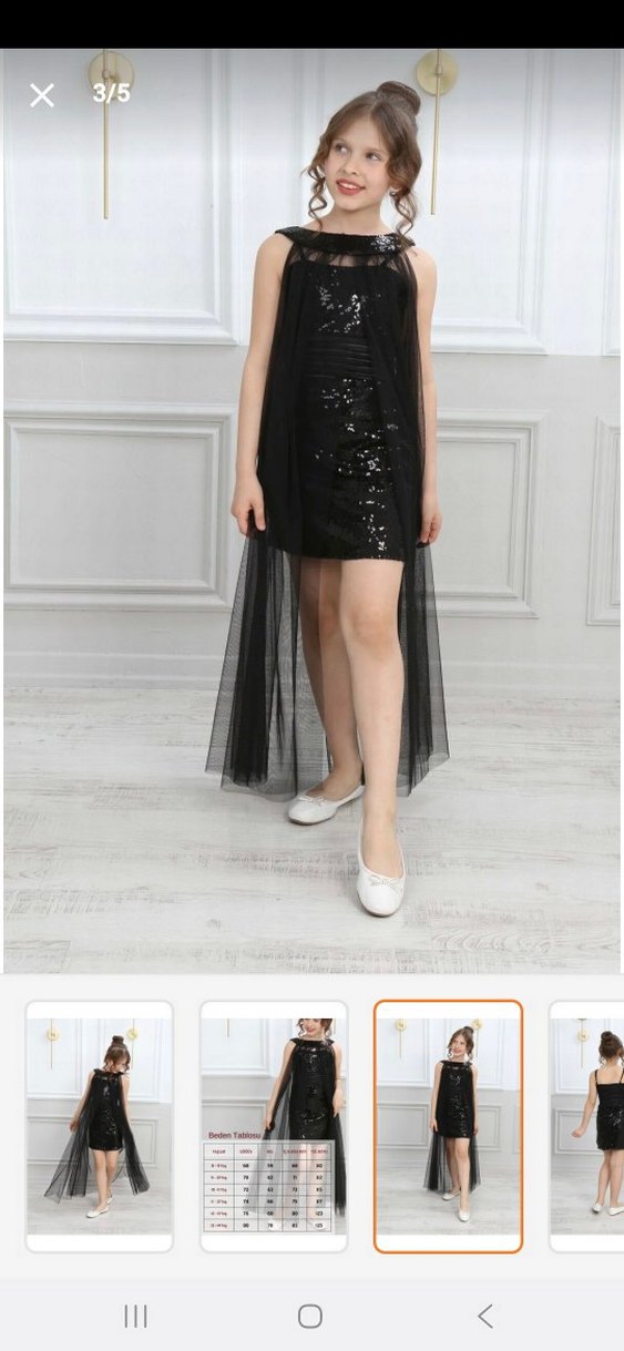 Drapeli Siyah Uzun Kollsuz ek pelerinli çocuk abiye  Elbise - Görsel 3