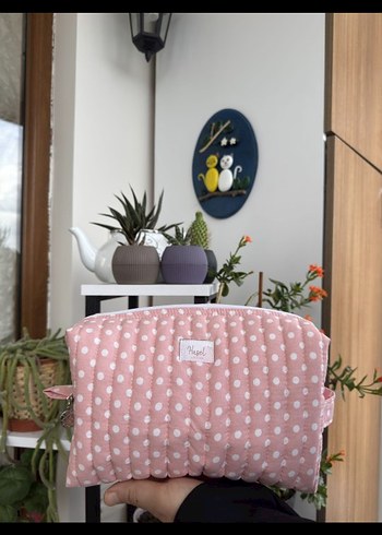 Puantiyeli Pembe Bohem Makyaj Çantası
