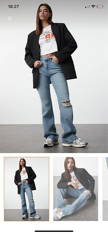 Trendyolmilla yırtık flare jean