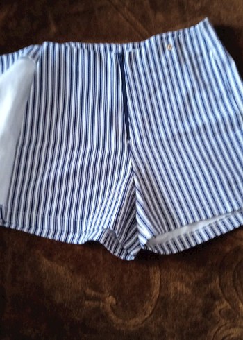 Düğmeli Mavi Çizgili Mini Şort - Görsel 2