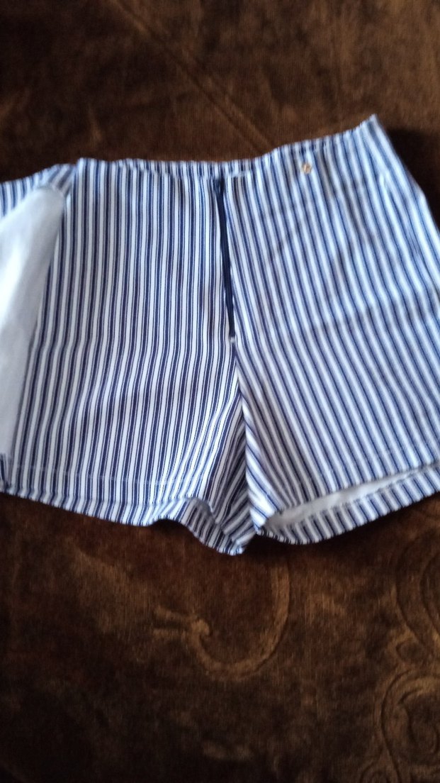 Düğmeli Mavi Çizgili Mini Şort - Görsel 2