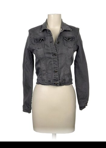 Gri Düğmeli Kadın Denim Ceket,iki kol arası 45cm, likralı esnek
