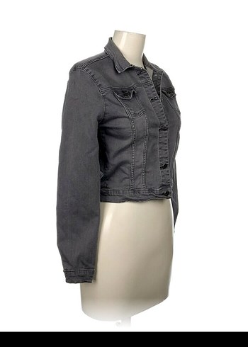 Diğer Gri Düğmeli Kadın Denim Ceket,iki kol arası 45cm, likralı esnek