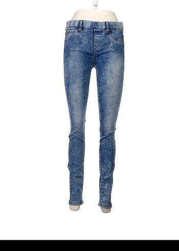 Beli Kemerli Mavi Batik Desenli Kadın Jean