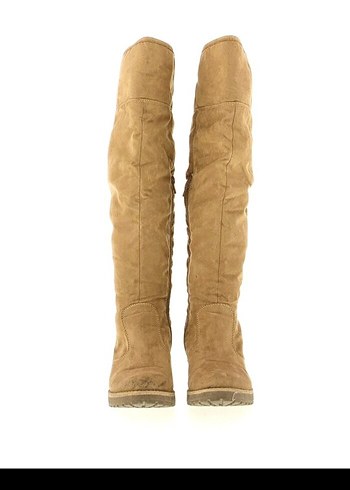 Bej Süet Dolgu Topuklu Dizüstü Çizme,38 numara , dolgu topuk - Görsel 3