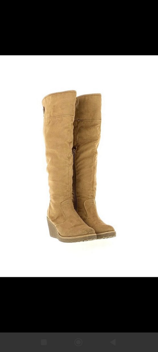 Bej Süet Dolgu Topuklu Dizüstü Çizme,38 numara , dolgu topuk - Görsel 2