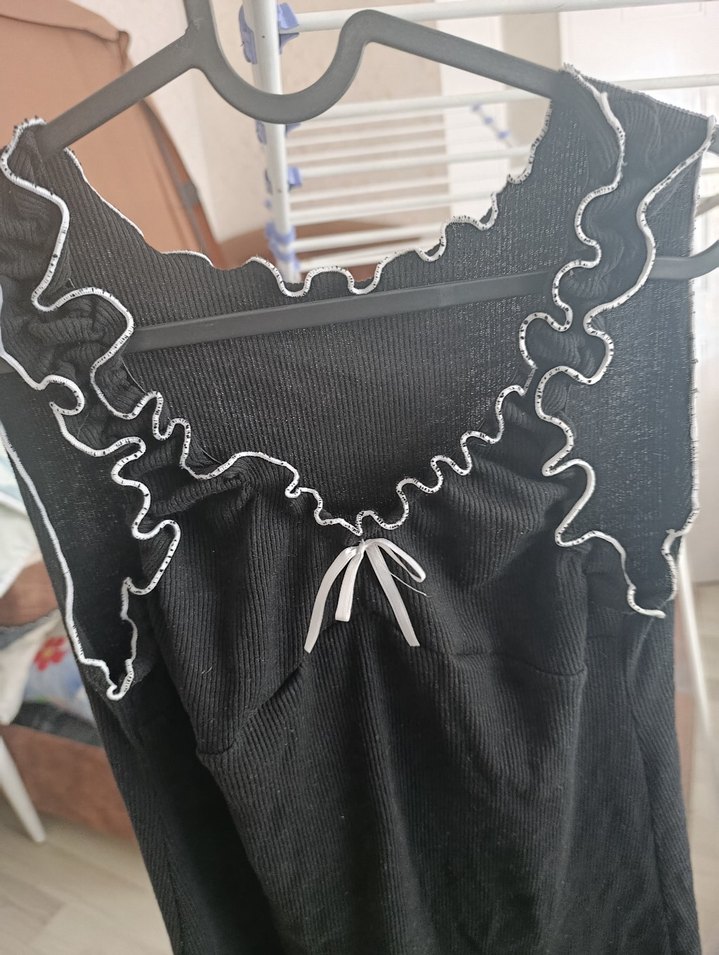 ML beden uyumlu,siyah esnek rahat gecelik, fitilli - Görsel 4