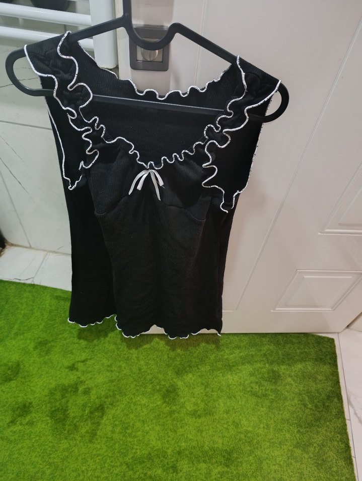 ML beden uyumlu,siyah esnek rahat gecelik, fitilli - Görsel 2