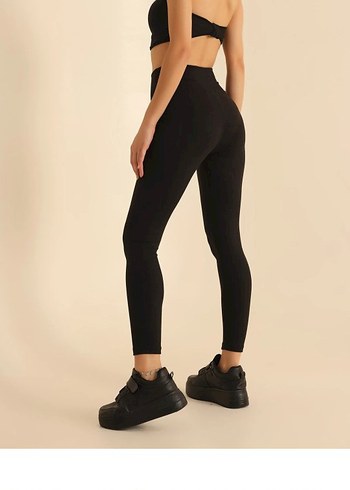 Bled Siyah Yüksek Bel Toparlayıcı Tayt, esnek M beden - Görsel 3