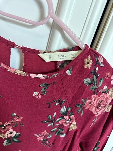 Mango Kids Kız çocuk çiçekli bordo elbise MANGO 5-6 yaş