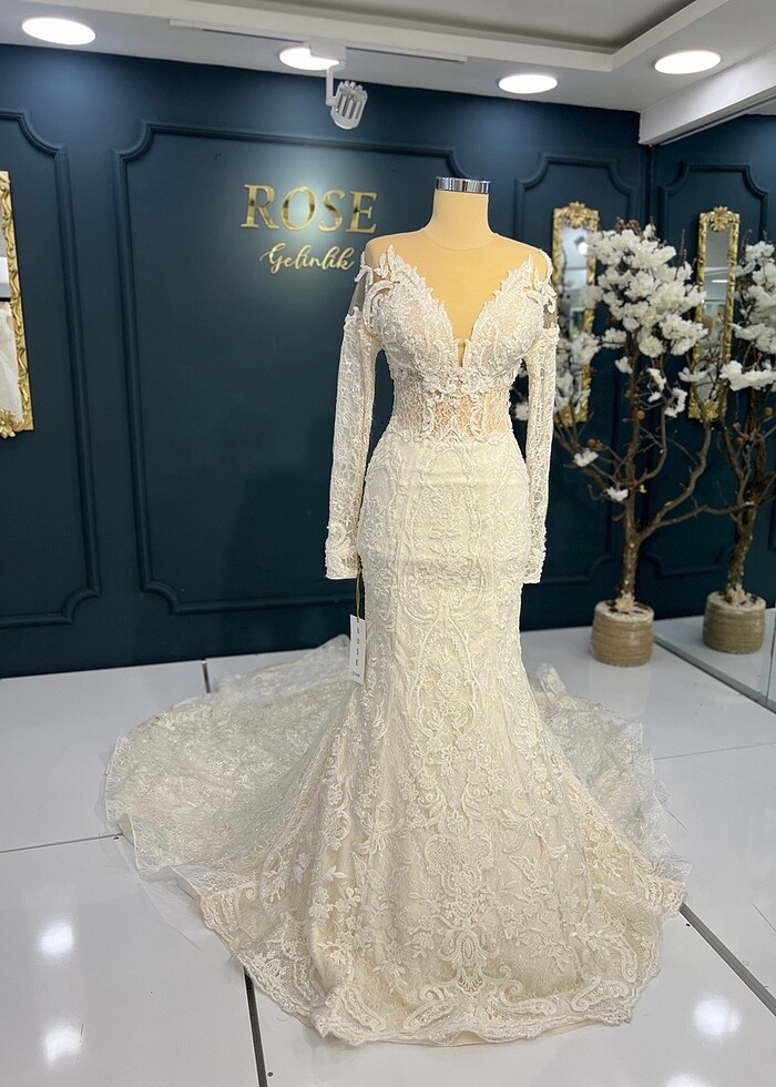 Uzun kollu balık gelinlik - Görsel 2