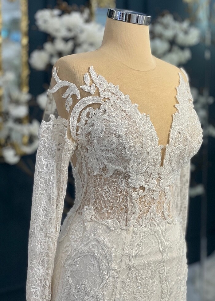 Uzun kollu balık gelinlik - Görsel 3