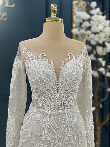 Uzun kollu balık gelinlik - Görsel 3