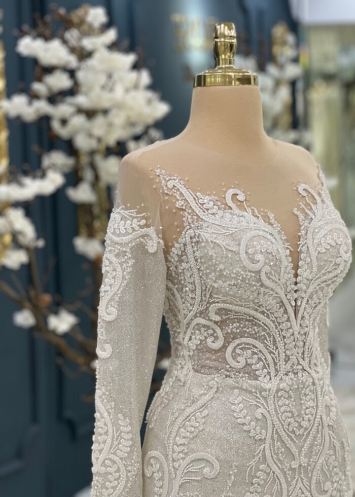 Uzun kollu balık gelinlik - Görsel 2