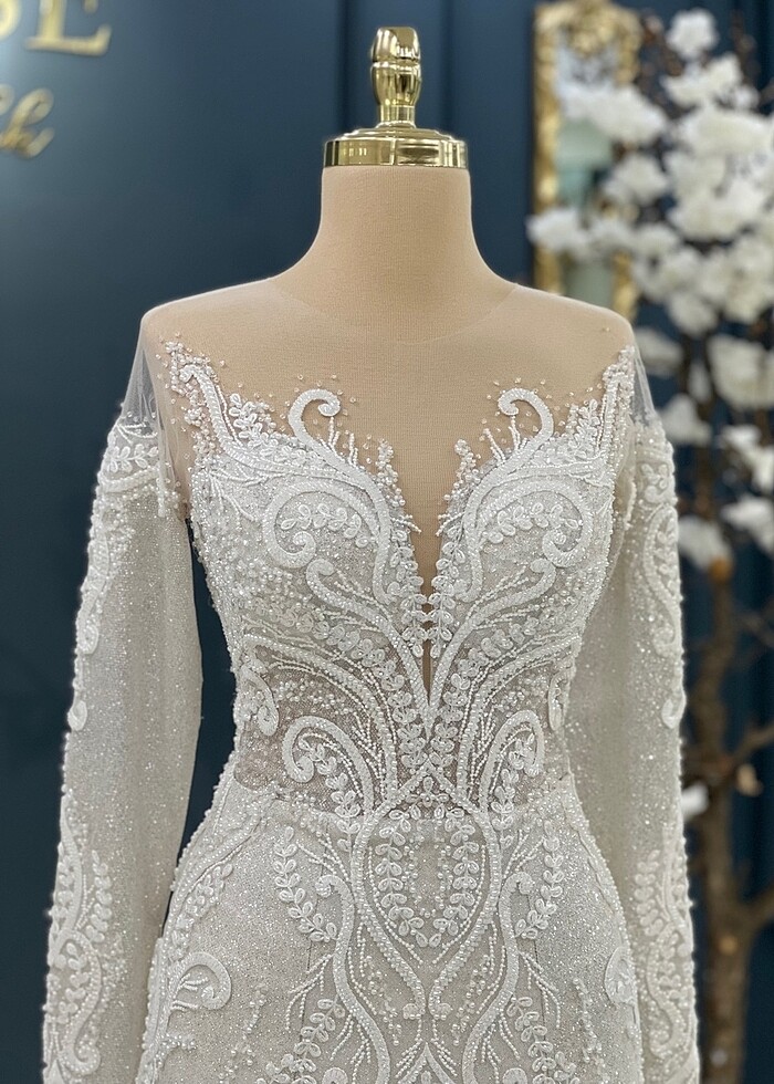 Uzun kollu balık gelinlik - Görsel 3