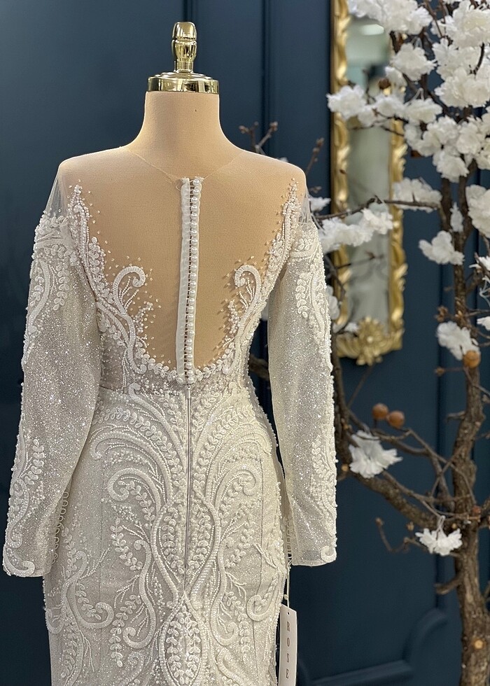 Uzun kollu balık gelinlik - Görsel 4