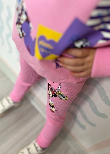 Kız Çocuk Pembe Baskılı Pamuklu Takım - Görsel 5