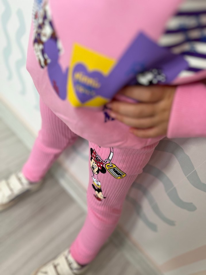 Kız Çocuk Pembe Baskılı Pamuklu Takım - Görsel 5