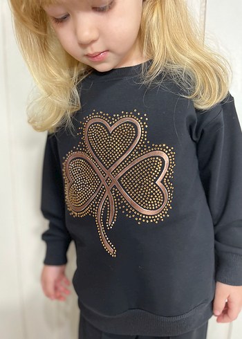 Pul İşlemeli Siyah Kız Eşofman Takımı - Görsel 3