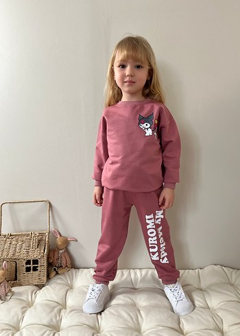 Pembe Kız Çocuk Salaş Sweatshirt ve Eşofman - Görsel 4