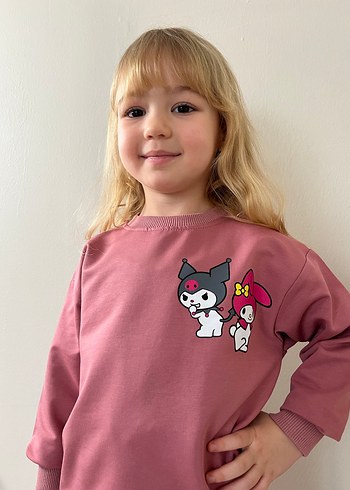 Pembe Kız Çocuk Salaş Sweatshirt ve Eşofman - Görsel 2
