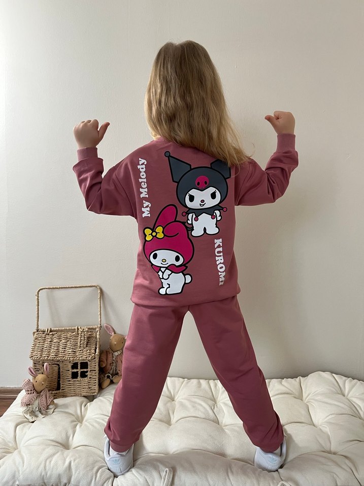 Pembe Kız Çocuk Salaş Sweatshirt ve Eşofman - Görsel 3