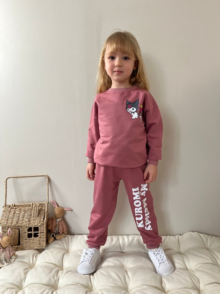 Pembe Kız Çocuk Salaş Sweatshirt ve Eşofman - Görsel 4