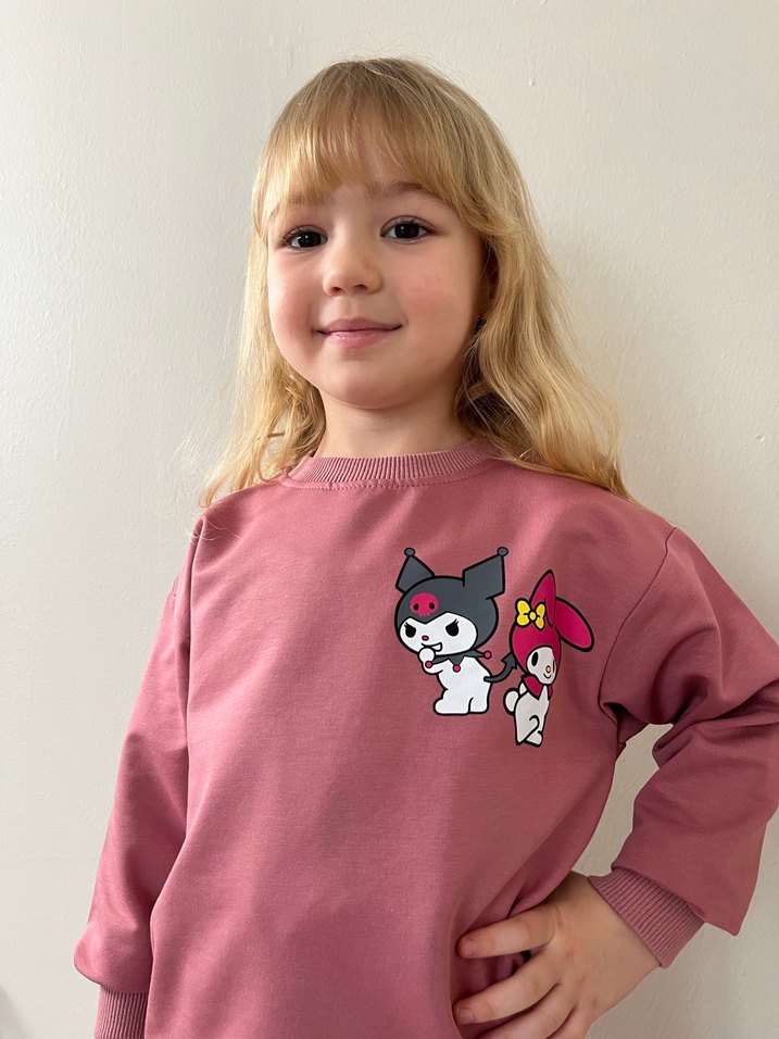 Pembe Kız Çocuk Salaş Sweatshirt ve Eşofman - Görsel 2