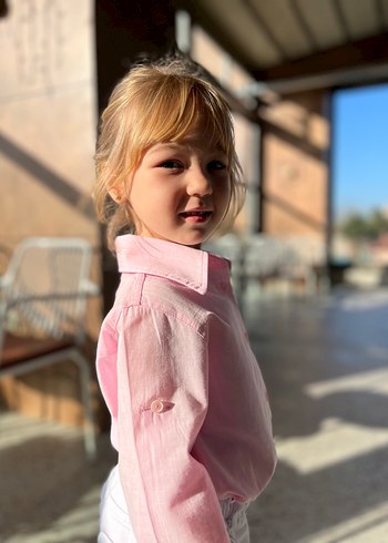 Pembe Bağlama Desenli Keten Gömlek - Görsel 3