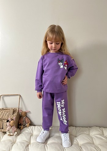 Mor Baskılı Kız Çocuk Eşofman Takımı - Görsel 3