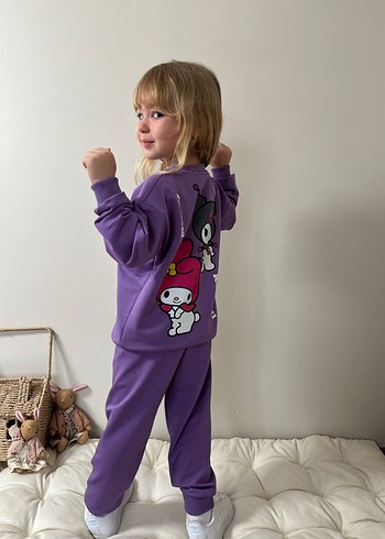 Mor Baskılı Kız Çocuk Eşofman Takımı - Görsel 5