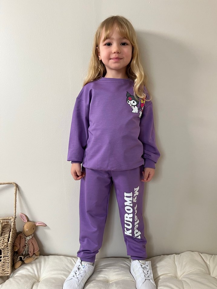 Mor Baskılı Kız Çocuk Eşofman Takımı - Görsel 2