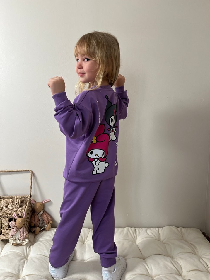 Mor Baskılı Kız Çocuk Eşofman Takımı - Görsel 5
