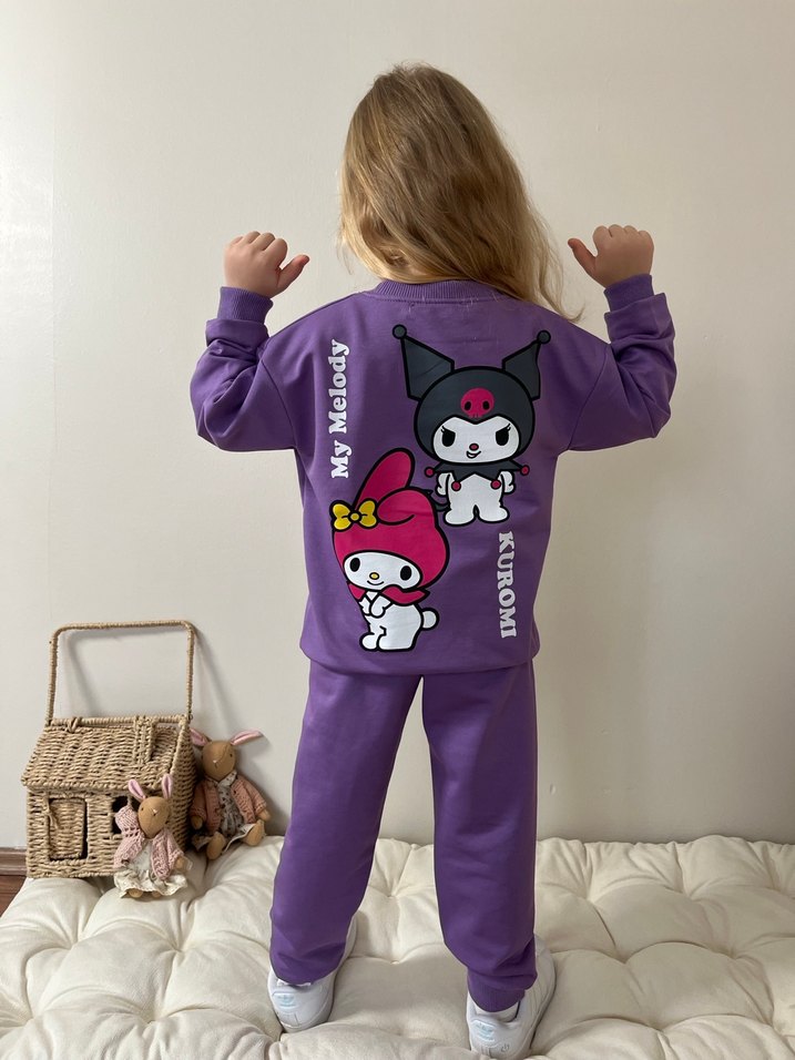 Mor Baskılı Kız Çocuk Eşofman Takımı - Görsel 4