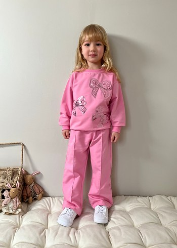 Pembe Nakışlı Kız Çocuk Eşofman Takımı - Görsel 3