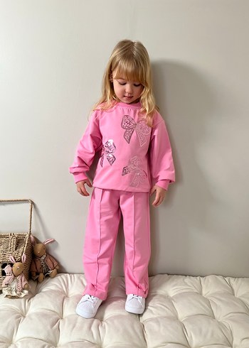 Pembe Nakışlı Kız Çocuk Eşofman Takımı - Görsel 4