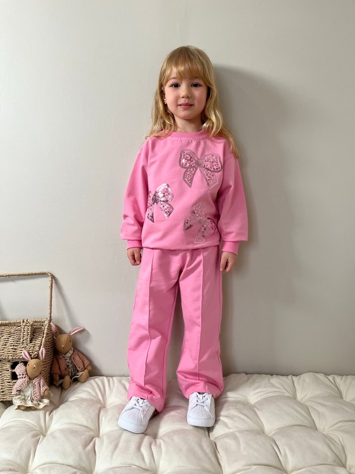 Pembe Nakışlı Kız Çocuk Eşofman Takımı - Görsel 3