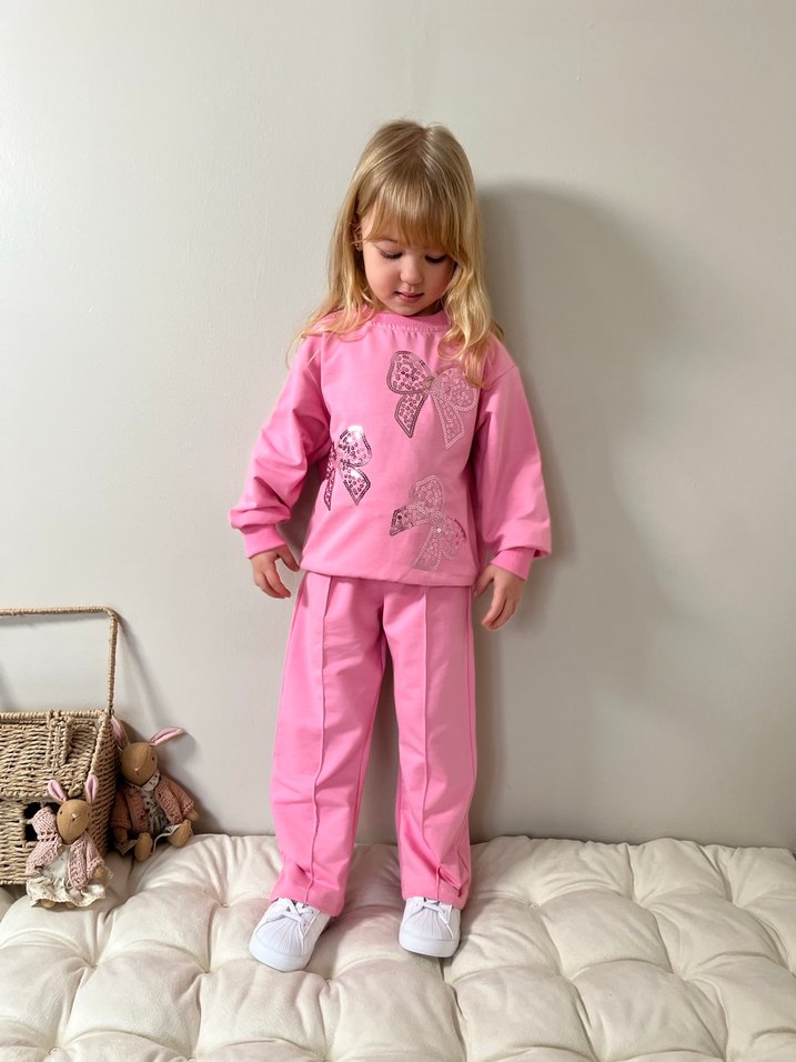 Pembe Nakışlı Kız Çocuk Eşofman Takımı - Görsel 4