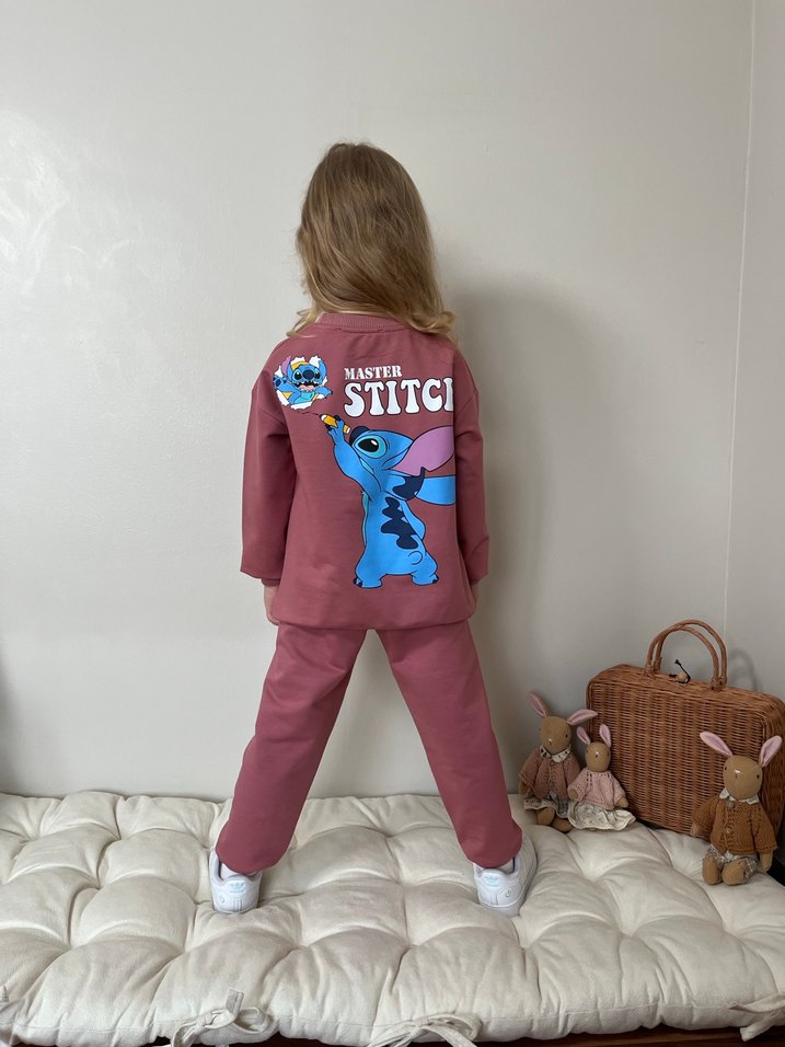 Kız Çocuk Pembe Desenli Eşofman Takımı - Görsel 3