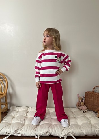 Kız Çocuk Renkli Çizgili eşofman takım - Görsel 2