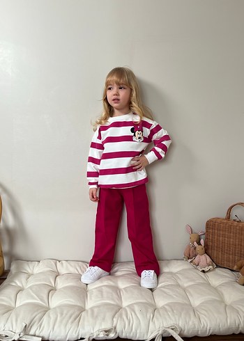 Kız Çocuk Renkli Çizgili eşofman takım - Görsel 3