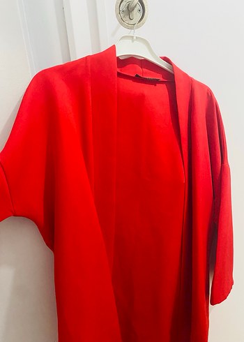 Kadın Kırmızı Midi Salaş ceket - Görsel 2