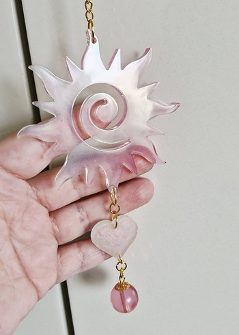 Pembe Zincir Detaylı Bohem Güneş ve Kalp Charm - Görsel 9